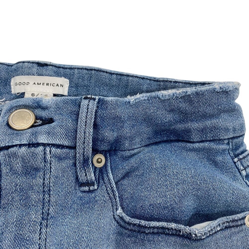 Good American Good Legs straight mid rise frayed hem & waist Sz 6 / 28 stretch - Picture 10 of 13